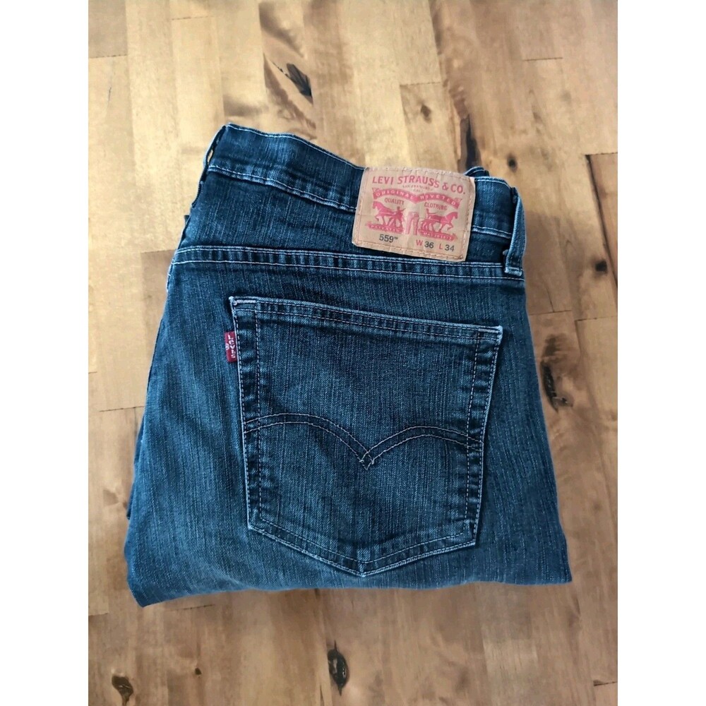 LEVI'S 505 Jeans Men's 36x34 Regular Straight Dark Wash Blue Denim EUC